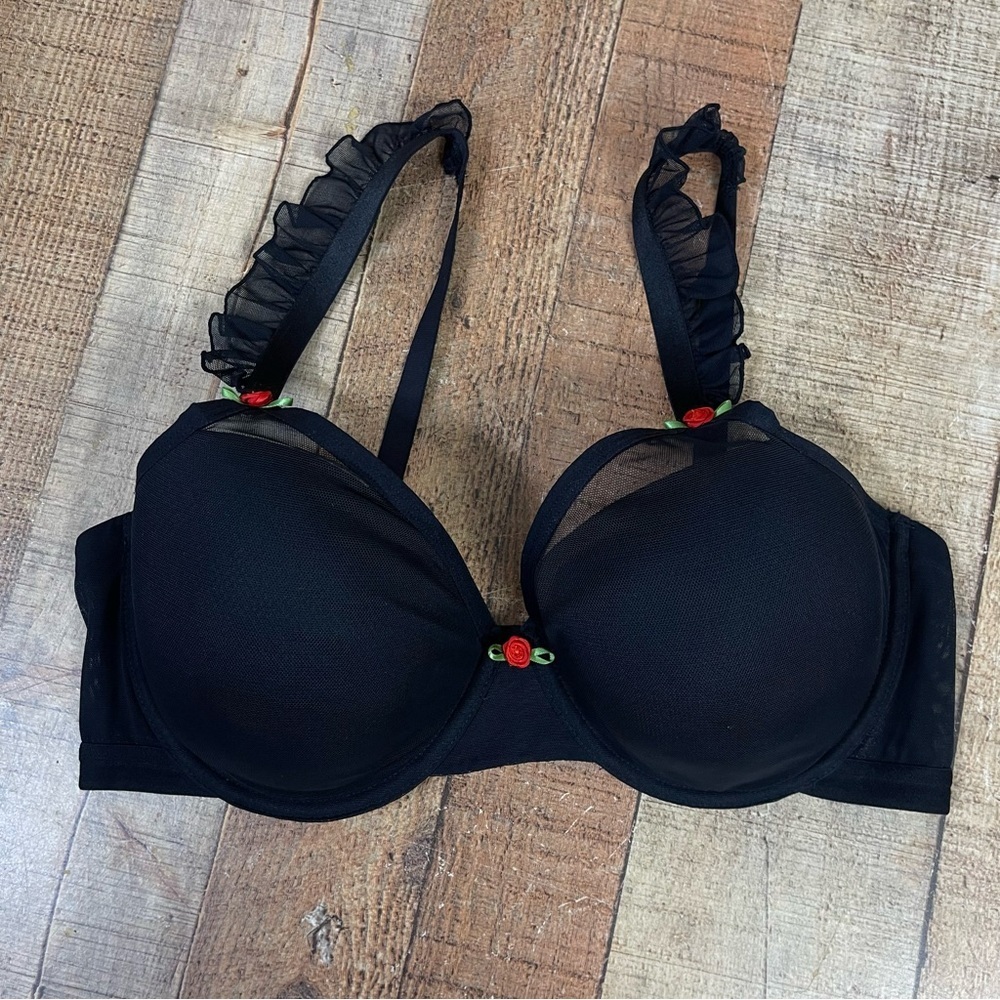 Parade XL Rose Ruffle Lace Mesh Underwire Pushup Bra Floral Anniversary